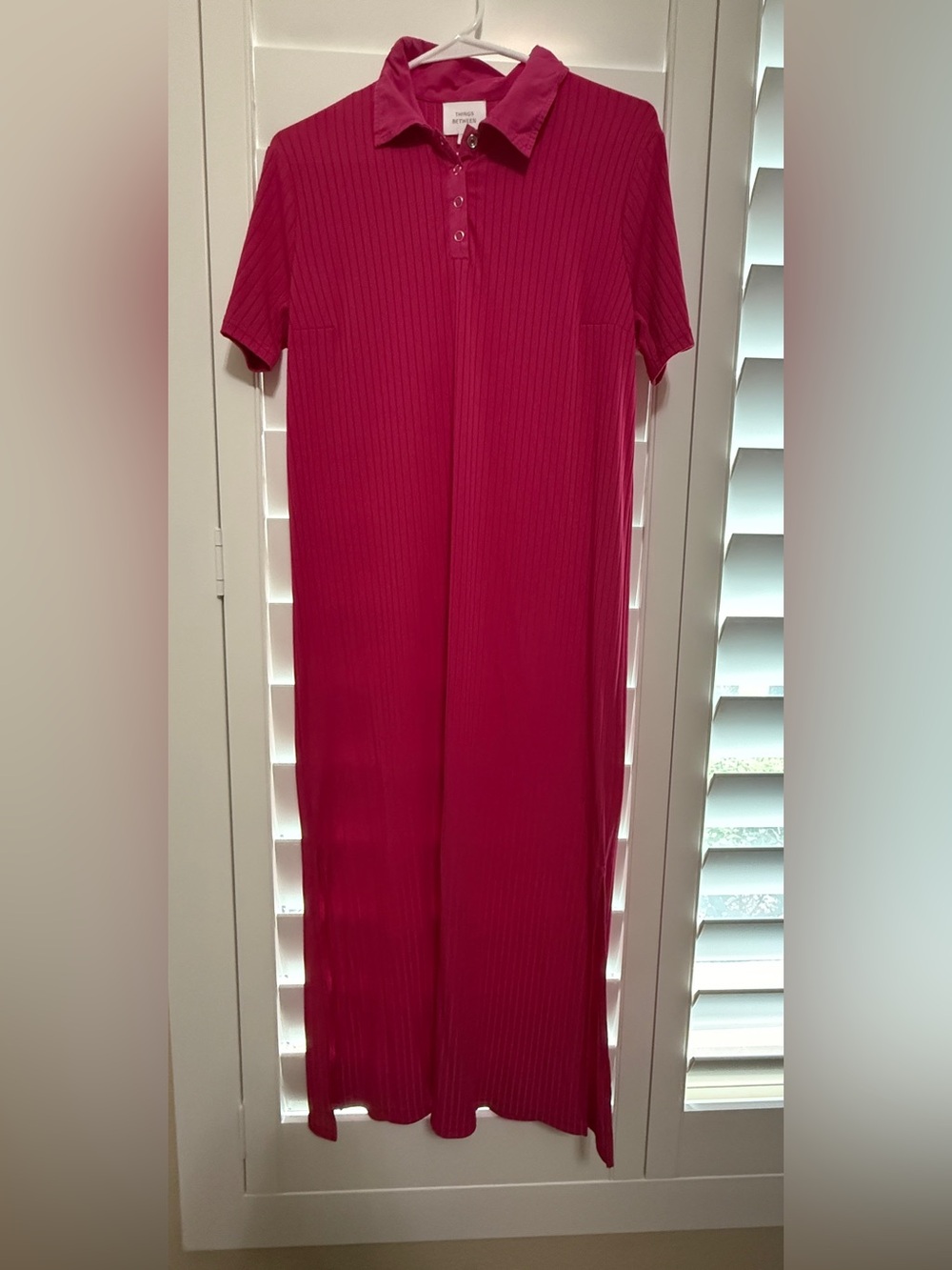 Ribbed Polo Midi Dress in Fuchsia Pink Size XS